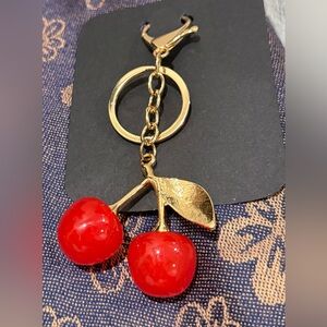 Cherry Keychain with Gold Accents